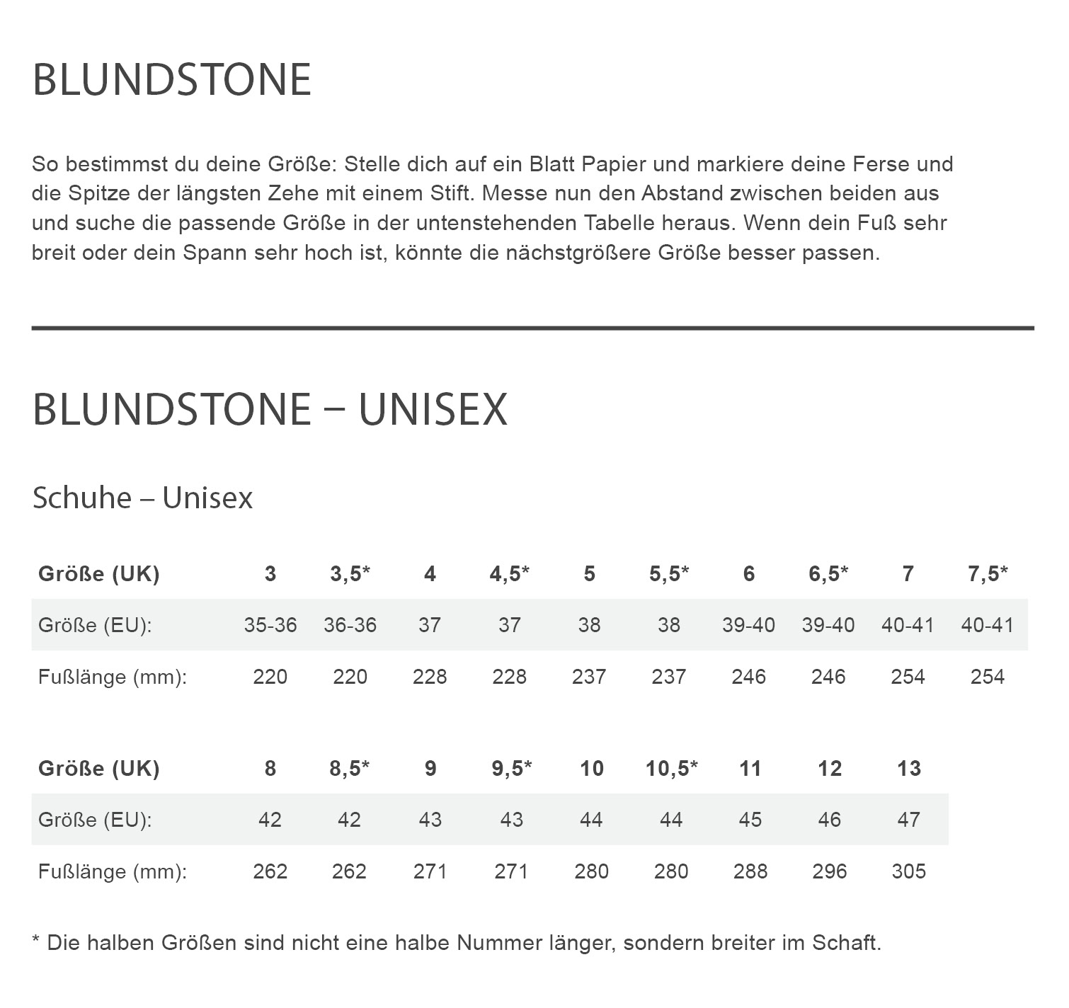 Blundstone 500 Unisex - Freizeitstiefel Größentabelle