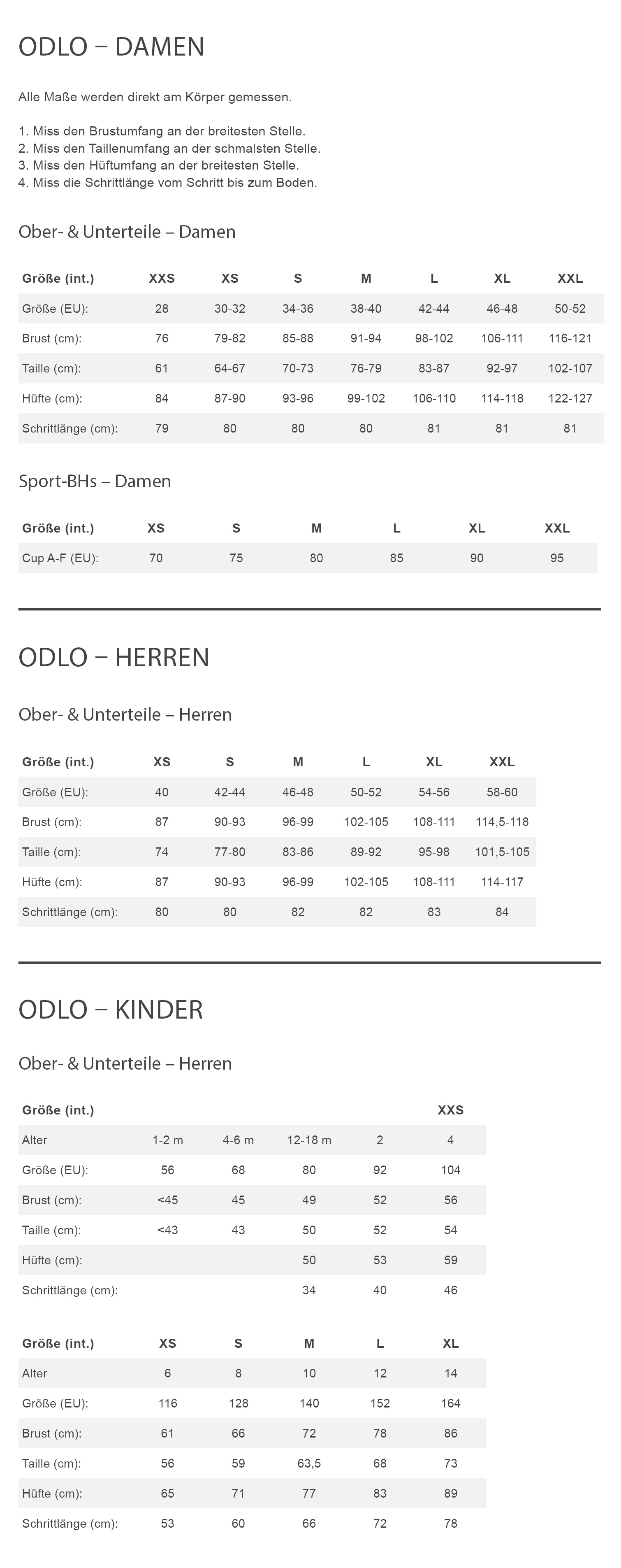 Odlo PADDED HIGH SPORT BRA Damen - Sport BH Größentabelle