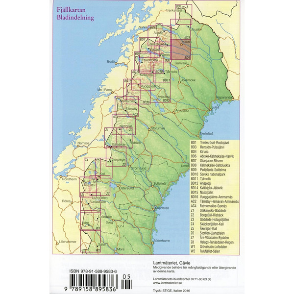 FJÄLLKARTAN 1 : 100 000 BD4 KIRUNA BERGW - Wanderkarte Ansicht 2