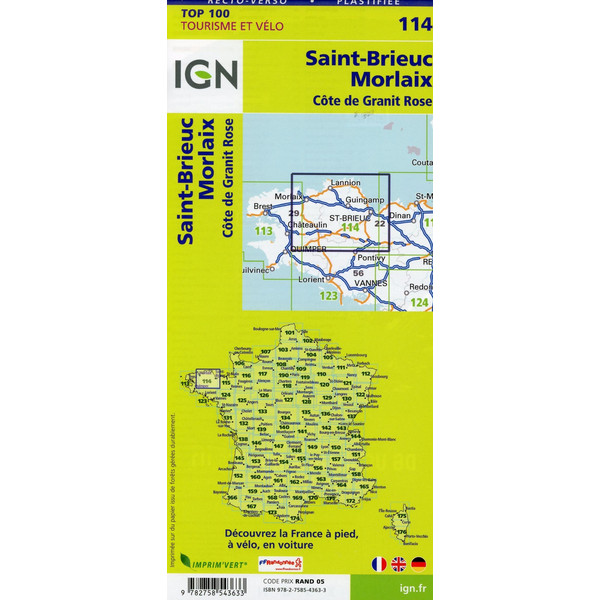 IGN 114 SAINT-BRIEUC MORLAIX 1:100 000 - Straßenkarte Ansicht 2