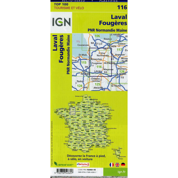IGN 116 LAVAL FOUGÈRES 1:100 000 - Karte Ansicht 2