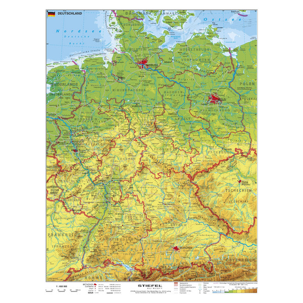 DEUTSCHLAND PHYSISCH. WANDKARTE MIT METALLLEISTE - Poster