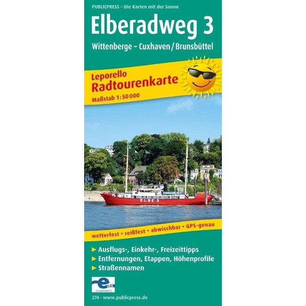 ELBERADWEG 3. WITTENBERGE - CUXHAVEN 1 : - Fahrradkarte