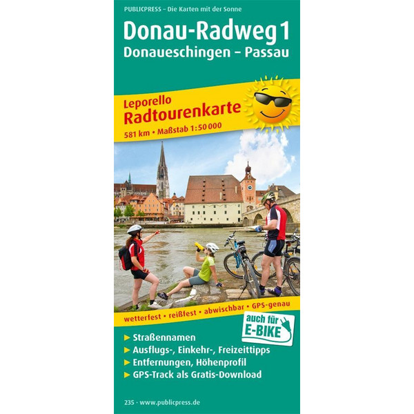 DONAU-RADWEG 1. DONAUESCHINGEN - PASSAU - Fahrradkarte