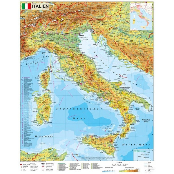 ITALIEN PHYSISCH 1 : 1.600 000 - Wand Karte Ansicht 1