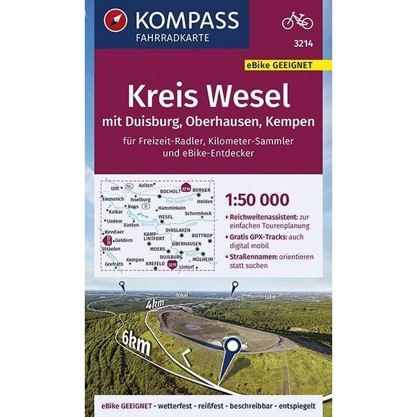 KOMPASS FAHRRADKARTE KREIS WESEL MIT DUISBURG, OBERHAUSEN, K - Fahrradkarte Ansicht 1