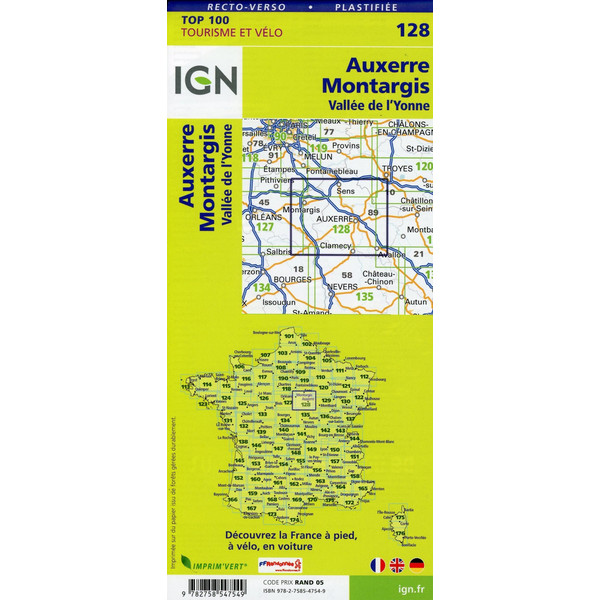 IGN 128 AUXERRE MONTARGIS 1:100 000 - Wanderkarte Ansicht 2