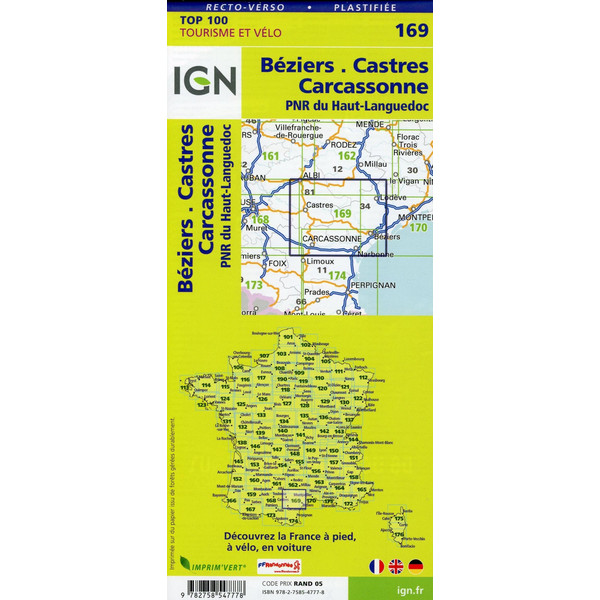IGN 169 BÉZIERS.CASTRES.CARCASSONNE 1:100 000 - Wanderkarte Ansicht 2
