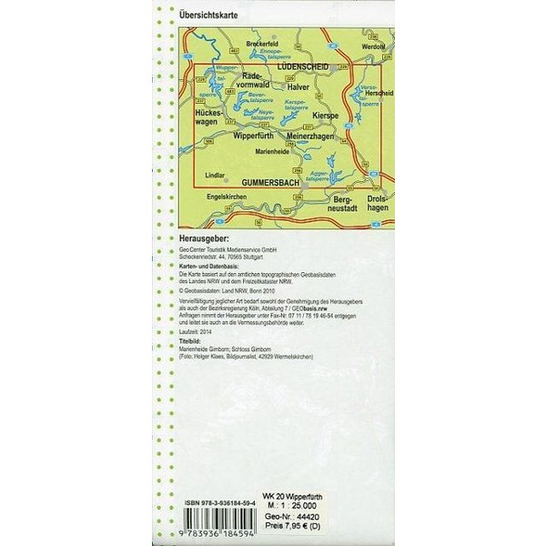 NORDRHEIN-WESTFALEN WANDERKARTE 20 WIPPERFÜRTH, LÜDENSCHEID Ansicht 2