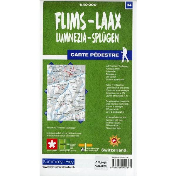FLIMS - LAAX LUMNEZIA - SPLÜGEN 34 WANDERKARTE 1:40 000 MATT Ansicht 2