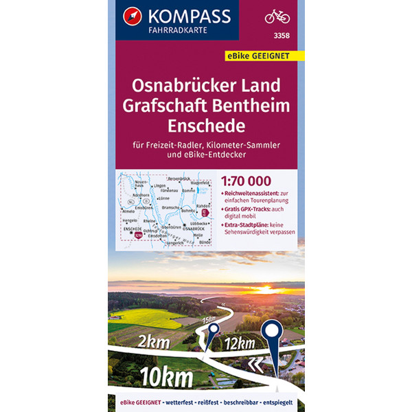 KOMPASS FAHRRADKARTE OSNABRÜCKER LAND, GRAFSCHAFT BENTHEIM Ansicht 1