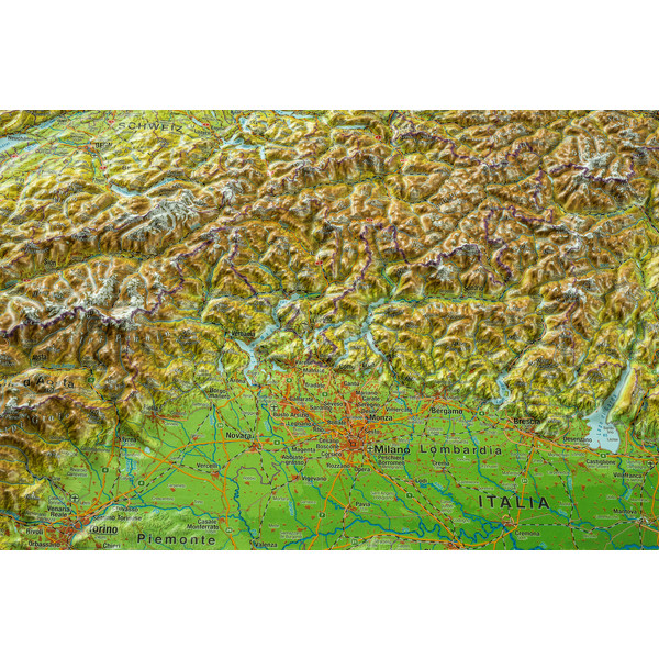 RELIEF ALPEN 1:1.2MIO MIT NATURHOLZRAHMEN - Wand Karte Ansicht 2