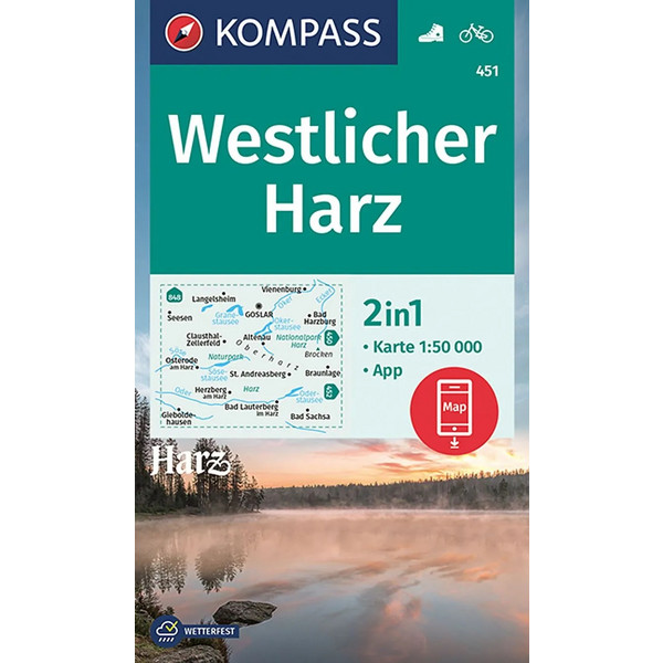 KOMPASS WANDERKARTE 451 WESTLICHER HARZ 1:50000 Ansicht 1