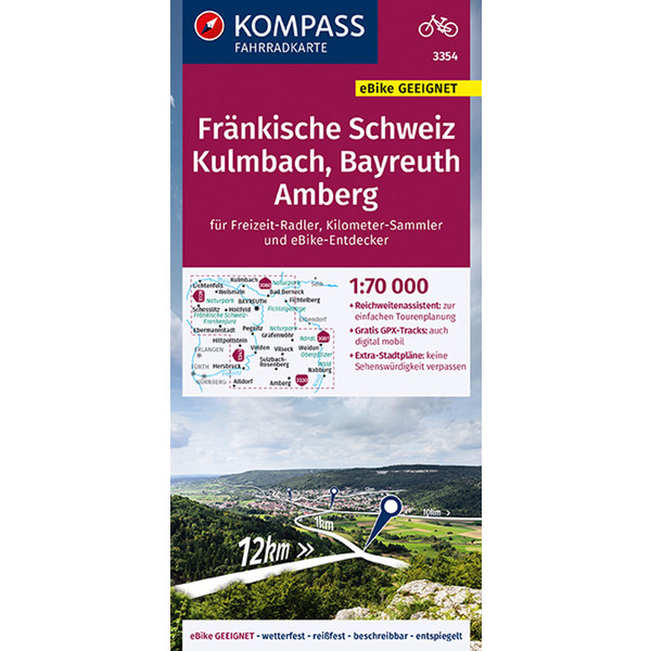 KOMPASS FAHRRADKARTE 3354 FRÄNKISCHE SCHWEIZ, KULMBACH Ansicht 1