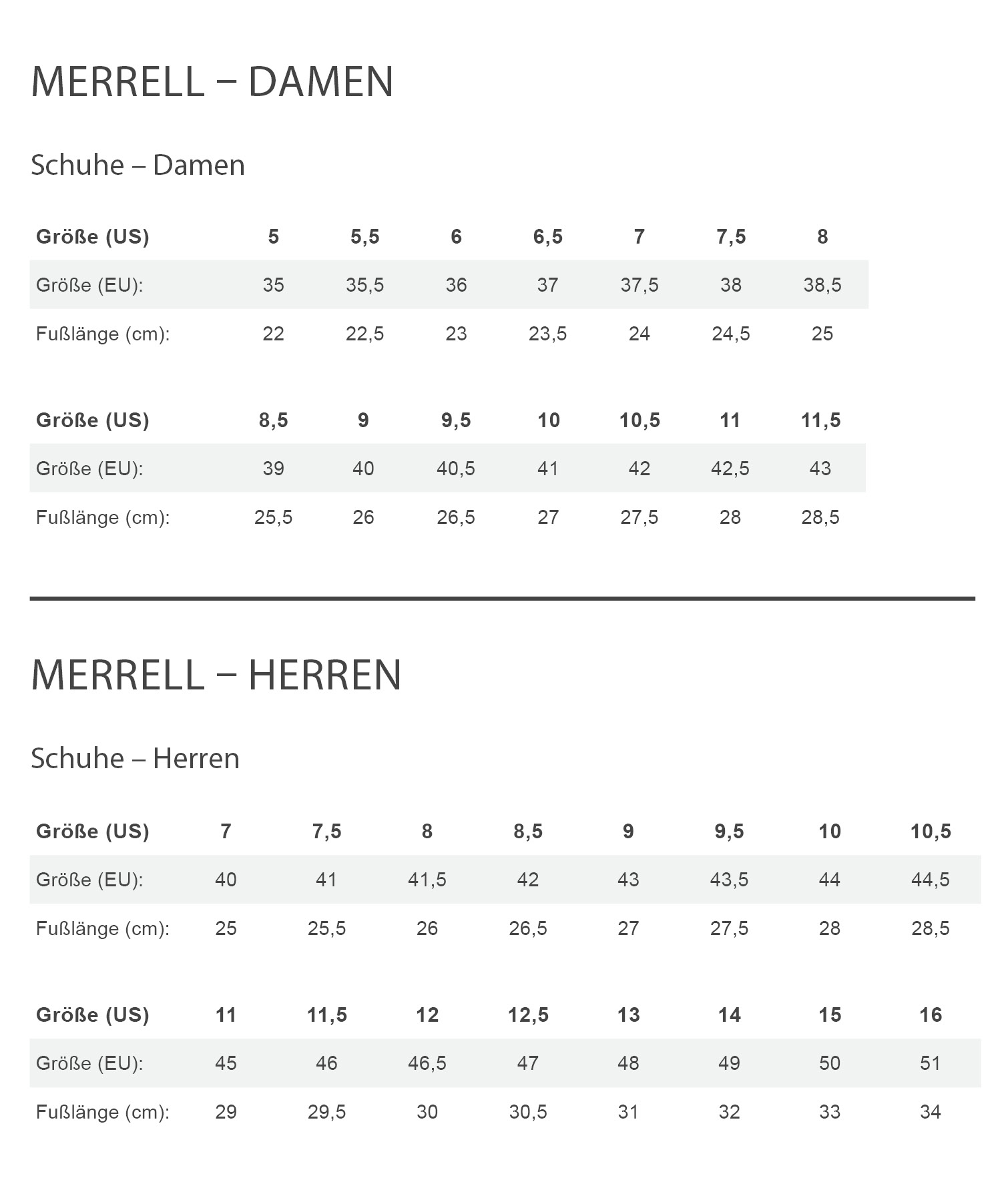 Merrell TRAIL GLOVE 7 Damen - Barfußschuhe Größentabelle