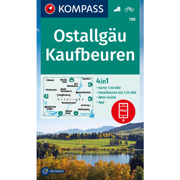 KOMPASS WANDERKARTE 188 OSTALLGÄU, KAUFBEUREN Ansicht 1
