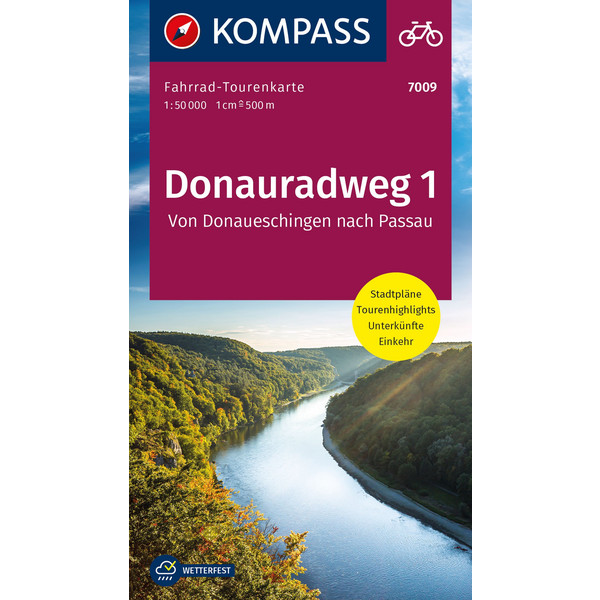 FAHRRAD-TOURENKARTE DONAURADWEG 1, DONAUESCHINGEN - PASSAU - Fahrradkarte Ansicht 1