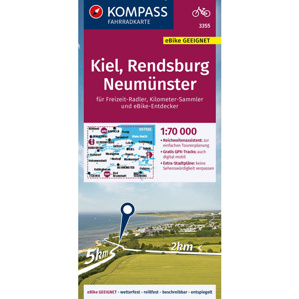 KOMPASS FAHRRADKARTE KIEL, RENDSBURG, NEUMÜNSTER Ansicht 1