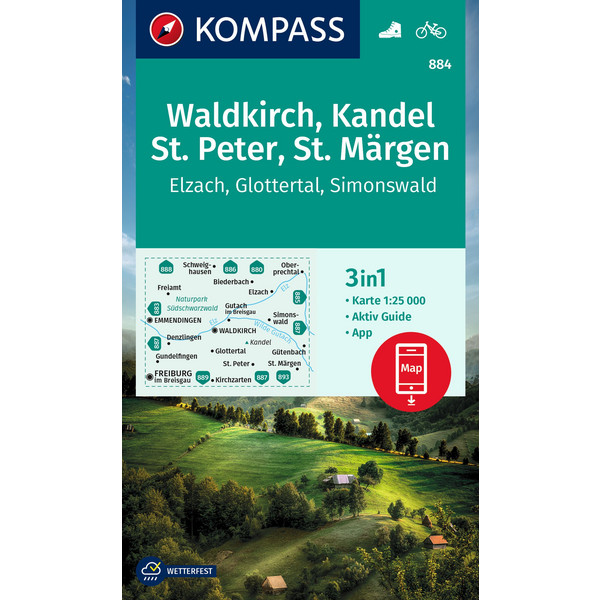 KOMPASS WANDERKARTE 884 WALDKIRCH, KANDEL, ST.PETER Ansicht 1