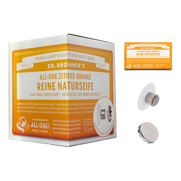 Bronner's SET- MAGNETSEIFENHALTER PLUS STÜCKSEIFE ZITRONE-ORANGE - Outdoor Seife