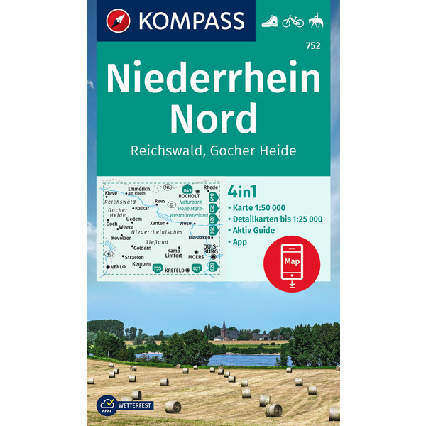 KOMPASS WANDERKARTE 752 NIEDERRHEIN NORD, REICHSWALD Ansicht 1