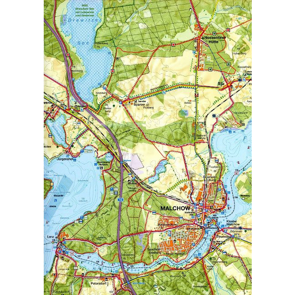 RAD-, WANDER- UND GEWÄSSERKARTE MALCHOW, LAND FLEESENSEE Ansicht 2