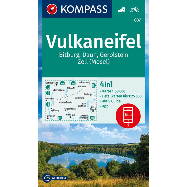 KOMPASS WANDERKARTE 837 VULKANEIFEL, BITBURG, DAUN Ansicht 1