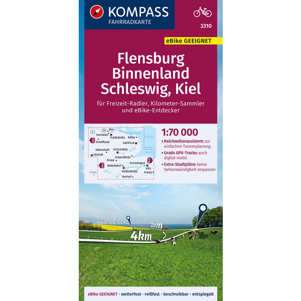 KOMPASS FAHRRADKARTE 3310 FLENSBURG BINNENLAND, SCHLESWIG - Fahrradkarte Ansicht 1