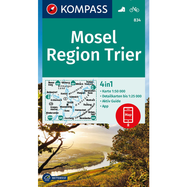 KOMPASS WANDERKARTE 834 MOSEL, REGION TRIER 1:50.000 Ansicht 1