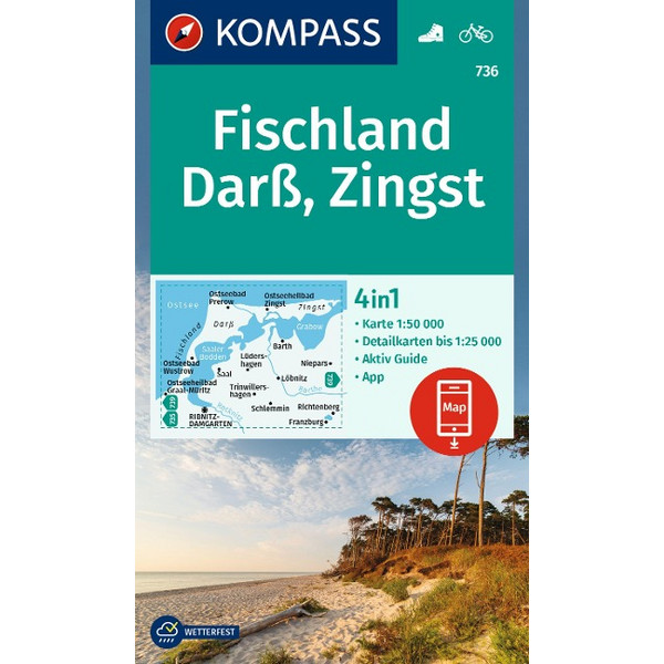 KOMPASS WANDERKARTE 736 FISCHLAND, DARß, ZINGST 1:50.000 Ansicht 1