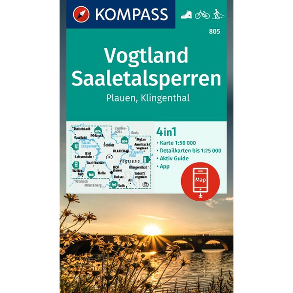 KOMPASS WANDERKARTE 805 VOGTLAND, SAALETALSPERREN, PLAUEN Ansicht 1