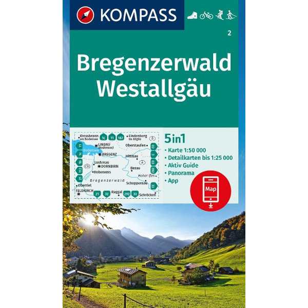 KOMPASS WANDERKARTE 2 BREGENZERWALD, WESTALLGÄU 1:50.000 Ansicht 1