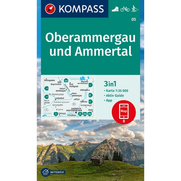 KOMPASS WANDERKARTE 05 OBERAMMERGAU UND AMMERTAL 1:35.000 Ansicht 1