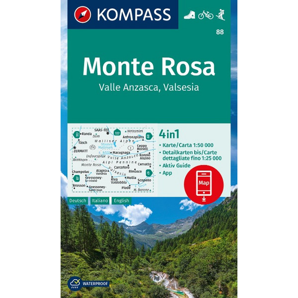 KOMPASS WANDERKARTE 88 MONTE ROSA, VALLE ANZASCA, VALSESIA Ansicht 1