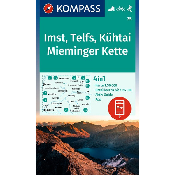 KOMPASS WANDERKARTE 35 IMST, TELFS, KÜHTAI, MIEMINGER KETTE Ansicht 1