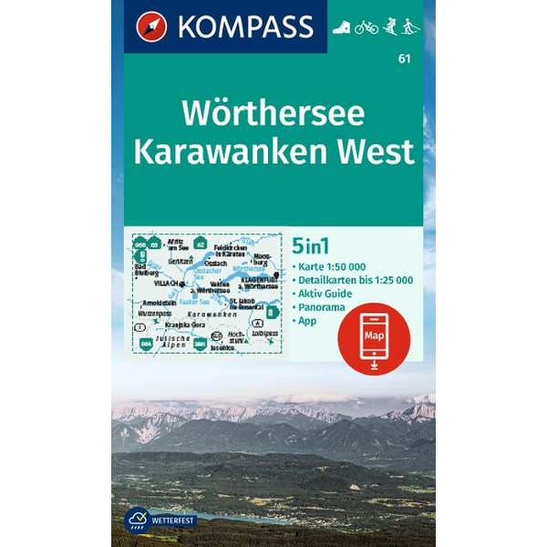 KOMPASS WANDERKARTE 61 WÖRTHERSEE, KARAWANKEN WEST 1:50.000 Ansicht 1