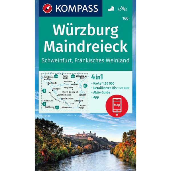 KOMPASS WANDERKARTE 166 WÜRZBURG, MAINDREIECK, SCHWEINFURT Ansicht 1