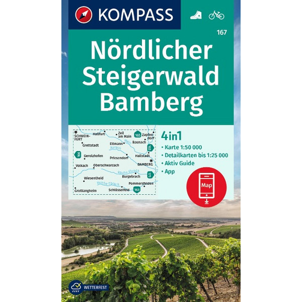 KOMPASS WANDERKARTE 167 NÖRDLICHER STEIGERWALD, BAMBERG Ansicht 1
