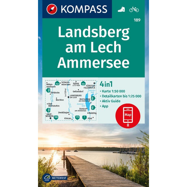 KOMPASS WANDERKARTE 189 LANDSBERG AM LECH, AMMERSEE 1:50.000 Ansicht 1