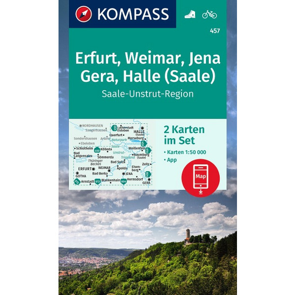 KOMPASS WANDERKARTEN-SET 457 ERFURT, WEIMAR, JENA, GERA Ansicht 1