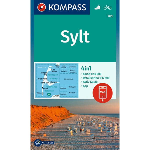KOMPASS WANDERKARTE 701 SYLT MIT ORTSPLÄNEN 1:40.000 Ansicht 1