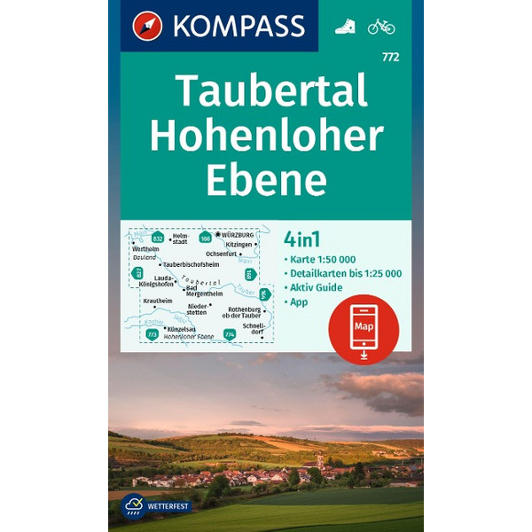 KOMPASS WANDERKARTE 772 TAUBERTAL, HOHENLOHER EBENE 1:50.000 Ansicht 1