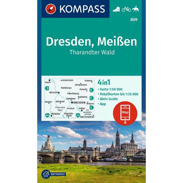 KOMPASS WANDERKARTE 809 DRESDEN, MEIßEN, THARANDTER WALD Ansicht 1