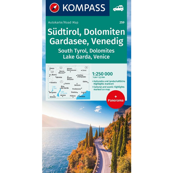 KOMPASS AUTOKARTE SÜDTIROL, DOLOMITEN, GARDASEE, VENEDIG