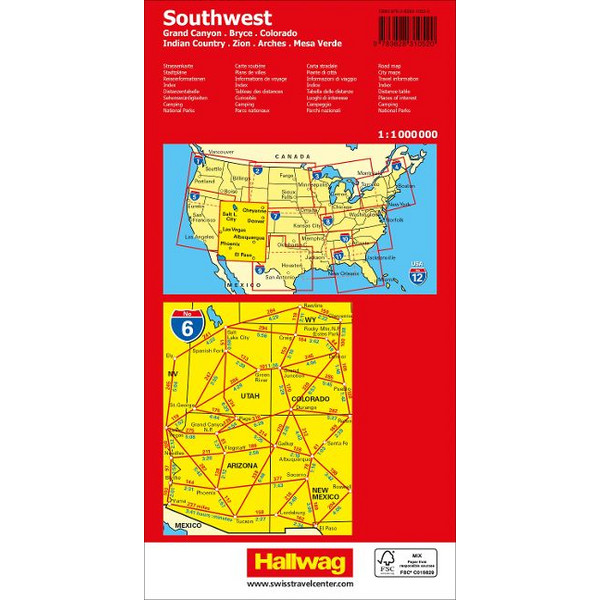 SOUTHWEST, SOUTHERN ROCKIES, CANYON COUNTRY STRASSENKARTE Ansicht 2