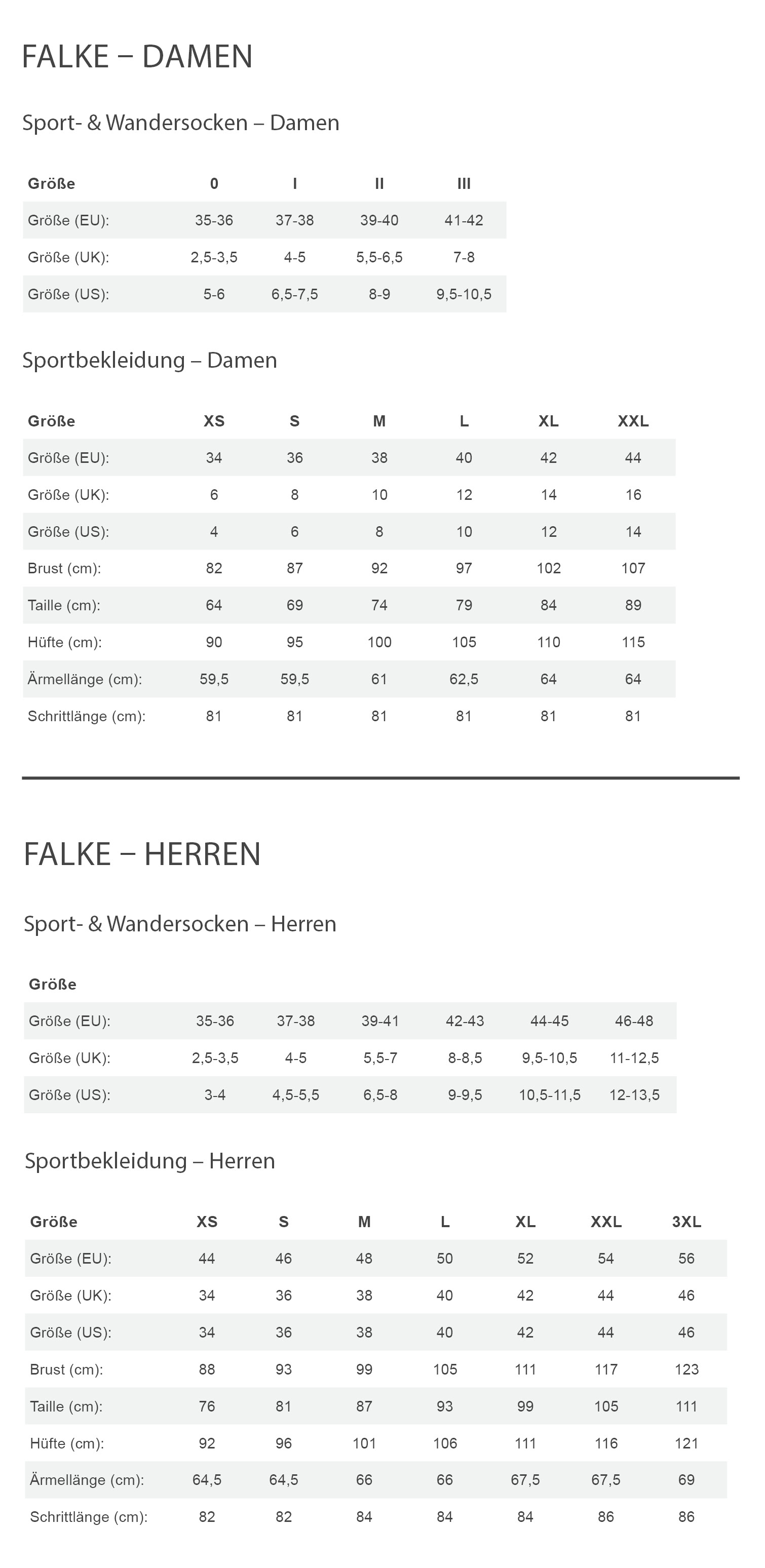 Falke TKX EXPEDITION Damen - Wandersocken Größentabelle