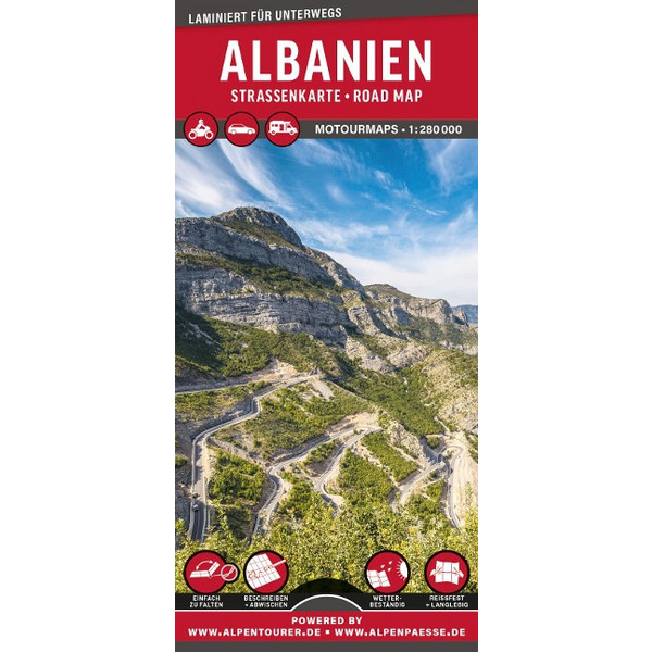 MOTOURMAPS ALBANIEN AUTO- UND MOTORRADKARTE 1:280.000 - Straßenkarte