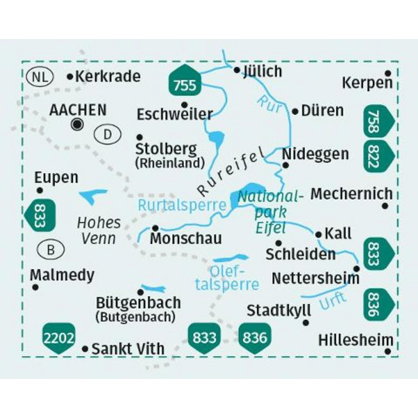 KOMPASS WANDERKARTE 757 AACHEN, DÜREN, NATIONALPARK EIFEL Ansicht 2
