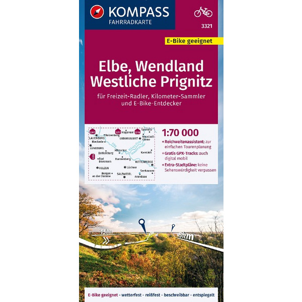KOMPASS FAHRRADKARTE 3321 ELBE, WENDLAND, WESTLICHE PRIGNITZ Ansicht 1