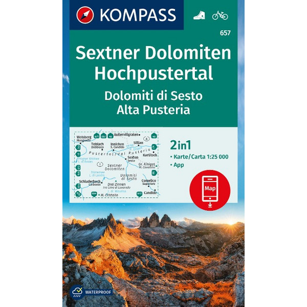 KOMPASS WANDERKARTE 657 SEXTNER DOLOMITEN, HOCHPUSTERTAL Ansicht 1